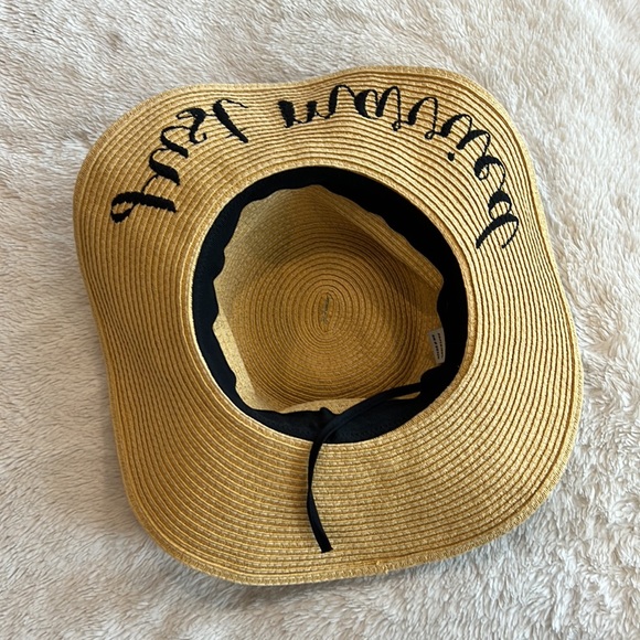 CC Exclusives Just Married Wide Brim Straw Floppy Hat with Ribbon Band - Picture 5 of 7